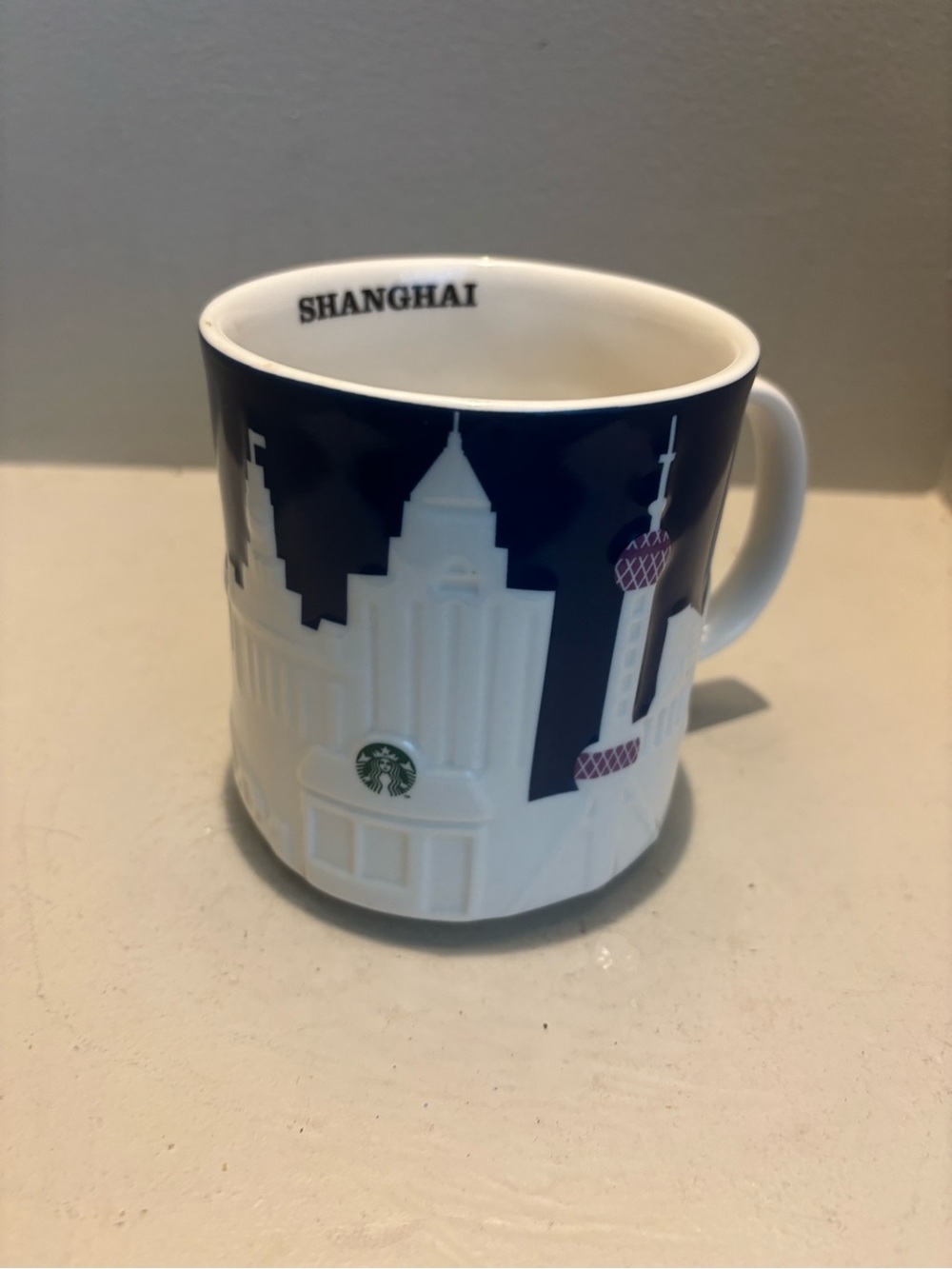 Starbucks Shanghai Skyline Mug cup - White /Navy drink coffee tea  2012 collect